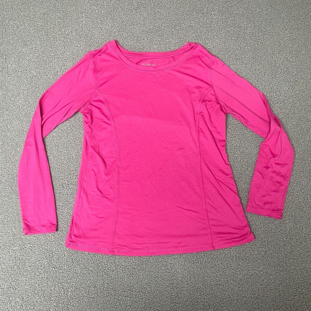Beyond Scrubs T Tee Shirt Womens small hot pink Long‎ Sleeve Stretch Top